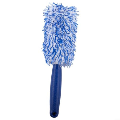 Soft Bristle Wheel Brush for Car Detailing - No Scratch Rim Cleaner with Microfiber Head for Brake Dust Removal on All Wheels(Blue and white) - color: Blue and white