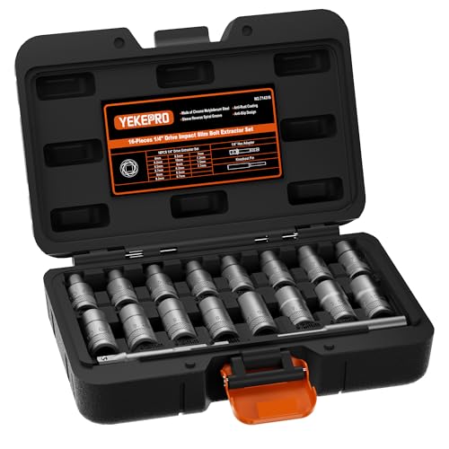 16PCS Deep Well Bolt Extractor Set, 1/4” Dr Impact Bolt & Nut Remover Set, Bolt Removal Set for Damaged, Rusted, Rounded-Off, Stripped Fasteners - size: 1/4'', 16pcs
