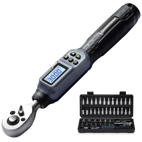 GROWNEER Digital Torque Wrench, 1.1-22.1 Ft-lbs/1.5-30 Nm, 1/4'' Drive Inch Pound Torque Wrench with Buzzer & LED Indicator, Electronic Wrench Set with Bits & Sockets for Gunsmithing Bike Motorcycle - color: Black, size: 1.5-30Nm