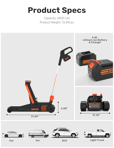 3 Ton Electric Floor Jack, Low Profile Aluminum and Steel Jack for Quickly Car Lift, Hydraulic Service Jack, 6000 lbs Capacity. Lifting Range 3-3/4" to 20" - size: 3 Ton