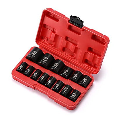 MIXPOWER 14 Pieces 1/2-Inch Drive Shallow Impact Socket Set, 11-32mm, CR-V, Metric, 6 Point, Shallow, 14 Pieces 1/2" Dr. Shallow Socket - size: 11.0 mm - 32.0 mm (Shallow, 14PCS)
