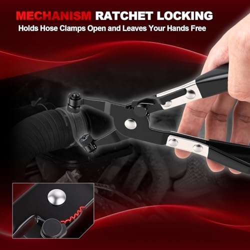 9PCS Hose Clamp Pliers Set, Long Reach Flexible Wire Hose Clamp Remover Tool for Automotive Coolant Radiator Heater & Water Hoses with Swivel Jaw and Flat Band Clamps