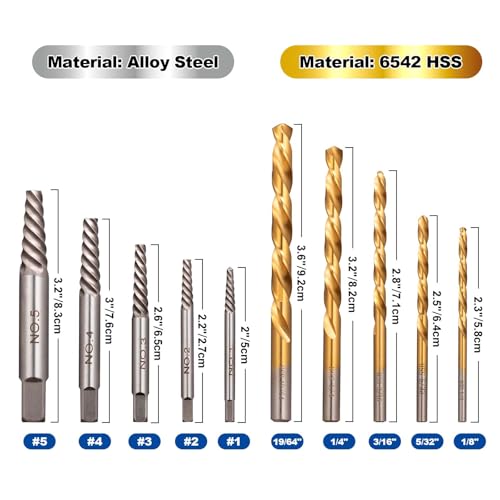 Toolwiz Easy Out Screw Extractor Set – 14PCS Broken Bolt Extractor Kit | with HSS Left Handed Drill Bits for Removing Stripped Screws, Broken Bolts, Damaged Nuts Easy Out Set with Canvas Bag
