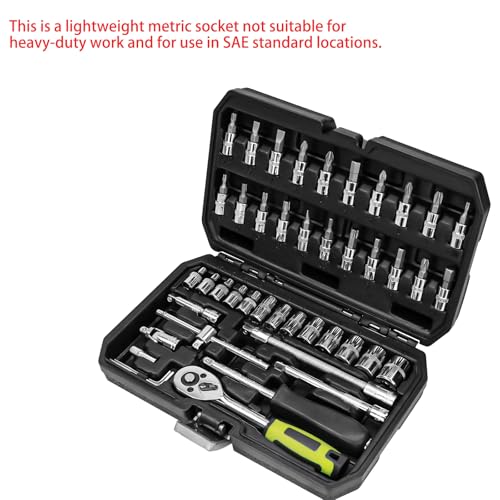 OTLOOMTBT 46PCS 1/4" Drive Socket Set, Ratchet Wrench Tool Kit | Metric Sockets, Bit Set, Extension Bars & Case for Auto Repair, Home DIY, Garage Maintenance and Everyday Fixes - style: 1/4 Inch Drive 46PCS