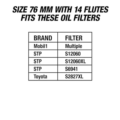 OEMTOOLS 87147 76 Millimeter and 14 Flute Oil Filter Wrench | 76 mm 14 Flute Oil Filter Wrench, Fits 3/8" Ratchet, Non-Slip Grip, Rust-Resistant - style: 76 mm 14 Flute