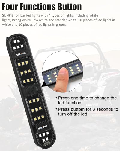 SUNPIE UTV Dome Light SXS Interior Wireless Lighting LED Battery Powered Rechargeable Upgrade Button&Magnet for Polaris Talon/Pioneer Kawasaki Mule/Teryx Can Am ATV Truck Tractor Boat, Four Modes - color: 1 PC of White and Green
