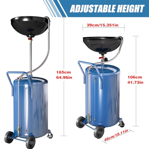 Larbanke 20-Gallon Waste Oil Drain Tank, Air Operated Drainer Oil Change Container with 360 ° Wheels,Oil Drain with Adjustable Funnel Height, Change Container Suitable for Car Repair Shops and Garages