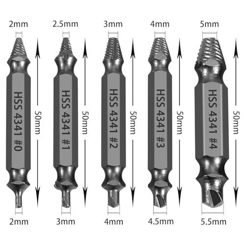 HSS Damaged Screw Extractor Set, 5-Piece Drill Bit Kit for Stripped Screws and Bolts, Grey - color: Grey*5