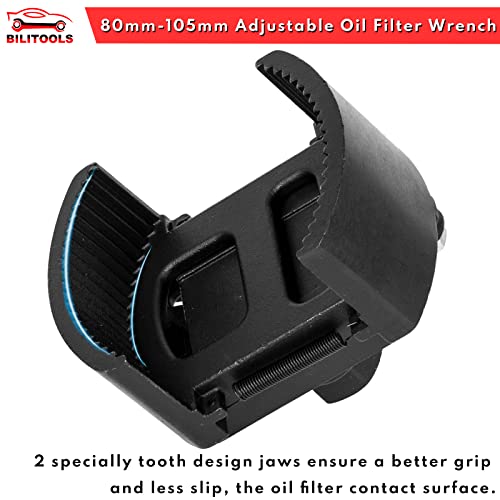 BILITOOLS Universal Adjustable Oil Filter Wrench with Auto-Clamp Spring | 1/2-Inch Drive Removal Tool, Fits 80-105 mm (3.15-4.13 Inch) Engine Filters, Conduit and Fittings - size: 80-105mm