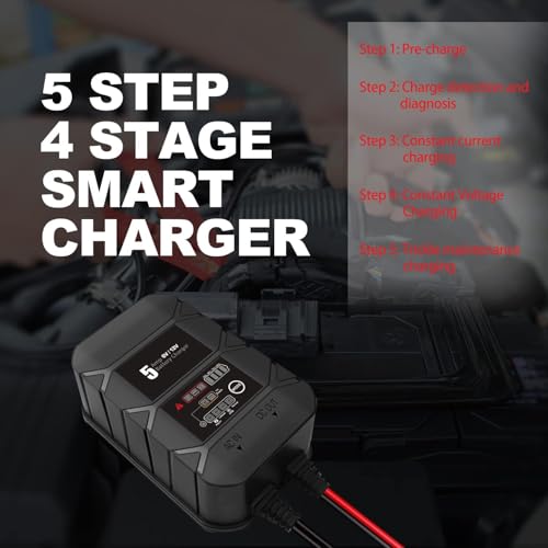 BYGD 5A Smart Car Battery Charger, 6V/12V Automotive Smart Charger | Smart Charger with Hook, Deep Cycle Charger, Float Charger, Automatic Repair Battery Desulfator, Trickle Battery Maintainer
