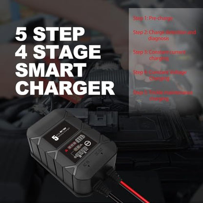 BYGD 5A Smart Car Battery Charger, 6V/12V Automotive Smart Charger | Smart Charger with Hook, Deep Cycle Charger, Float Charger, Automatic Repair Battery Desulfator, Trickle Battery Maintainer