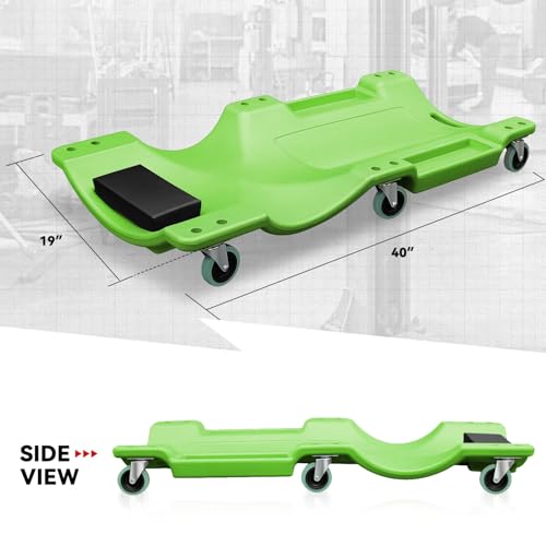 Auto Dynasty 40 Inches Mechanic Creeper, Automotive Garage Repair Low Profile Under Car Rolling Creeper with Padded Headrest, Plastic, Green - color: Green, size: 40" L