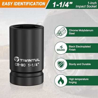 1-1/4” Impact Socket 1" Drive for Semi-Truck & Heavy Equipment | 6 Point Design, CR-MO, ANSI Certified, Heavy Duty Socket 1 Inch Drive for Mining & Construction, Farm Equipment Maintenance - size: 1-1/4'' (1 PCS)