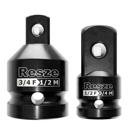 Resze 2PCS Impact Socket Adapter and Reducer Set,3/4"to 1/2" & 1/2"to 3/4" Drive Socket Adapter Set, Square Adapter Breaker Bar Wrench Conversion Kit Mechanic tools - size: 2PC