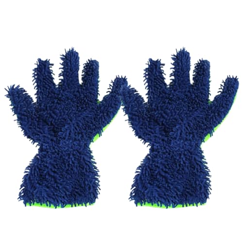 Craedli 2PCS Car Wash Mitts, Anti-Scratch Double Sided 5-Finger Microfiber Car Interior&Exterior Detailing Gloves, Soft Vehicle Chenille Dusting Mitt for Cleaning Wheel Tight Spot (Blue) - color: Blue