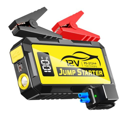 8000A Car Jump Starter, 12V Jump Starter Battery Pack (All Gas,up to 10.0L Diesel Engine) Jumper Cables Portable Lithium Jump Box, USB Output and LED Light - color: yellow