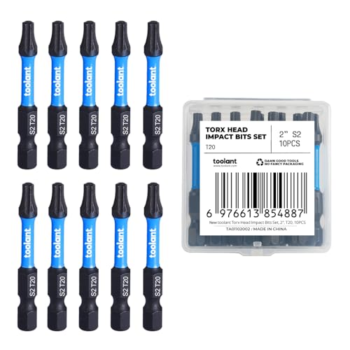 toolant 2” Impact Torx Bits 10pack (T20), 1/4” Hex-Shank S2 Steel Screwdriving Star Bit, CNC Machined Tips Magnetic Power Bits, with Storage Box - size: T20(2"*10pcs)