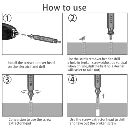 HSS Damaged Screw Extractor Set, 5-Piece Drill Bit Kit for Stripped Screws and Bolts, Grey - color: Grey*5
