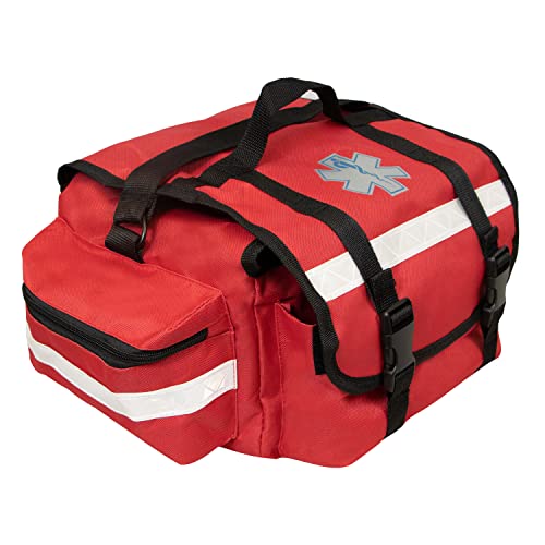 Primacare KB-RO74-R First Responder Trauma Bag, 17" x 9" x 7", Red — EMT/EMS Medical Supply Organizer with Padded Dividers, Multiple Compartments, Side Pockets, Reflective Strip, Durable Design - color: Red, size: 17"x9"x7"