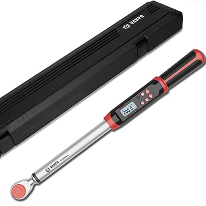 VANPO Digital Torque Wrench 1/2-Inch Drive 7.38-147.5ft-lbs/10-200NM, Dual-Direction Adjustable Electronic Torque Wrench with Preset Value, Buzzer and LED Flash Notification, for Bike Moto Car - size: 7.38-147.5 ft-lbs/10-200Nm