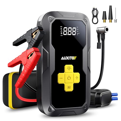 Jump Starter with Air Compressor, AUXITO 6000A Portable Car Jumper, 150PSI Digital Tire Inflator, 12V Jump Box for All Gas/8L Diesel Engine, Power Bank with Type-C Quick Charger, 400LM Emergency Light - size: 6000A with Air Compressor