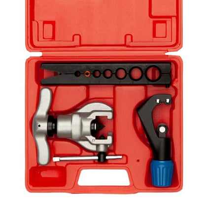 Wostore Eccentric Flaring Tools Set and Tube Cutter Kit for 7 Dies Sizes 3/16-3/4inch Refrigeration HVAC 45 Degree Heavy Duty - size: 7 Sizes Tool with Tube Cutter