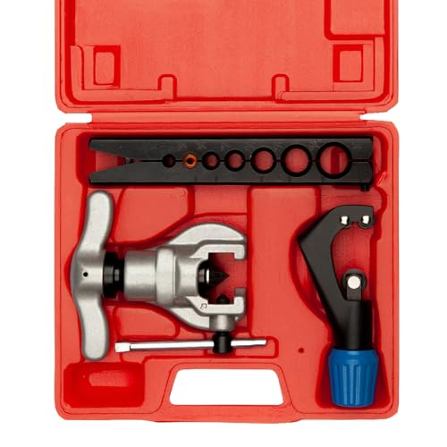 Wostore Eccentric Flaring Tools Set and Tube Cutter Kit for 7 Dies Sizes 3/16-3/4inch Refrigeration HVAC 45 Degree Heavy Duty - size: 7 Sizes Tool with Tube Cutter