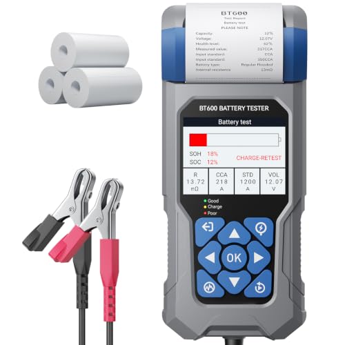 Car Battery Tester with Printer VDIAGTOOL BT600, 6V 12V 24V Automotive Load Tester for Lead-Acid & Lithium, Auto Alternator Starter Charging System Analyzer for Car Truck Motorcycle (3 Paper Rolls)