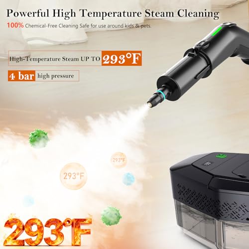 Steam Cleaner, 3-Level Adjustable Handle, 15s Heat-Up, Steamer for Cleaning With 1.8L Large Tank, Dry Burn Protection, Handheld Steam Cleaner for Home, Bathrooms, Tile,Grout,Car with 12pcs Accessories - color: Black