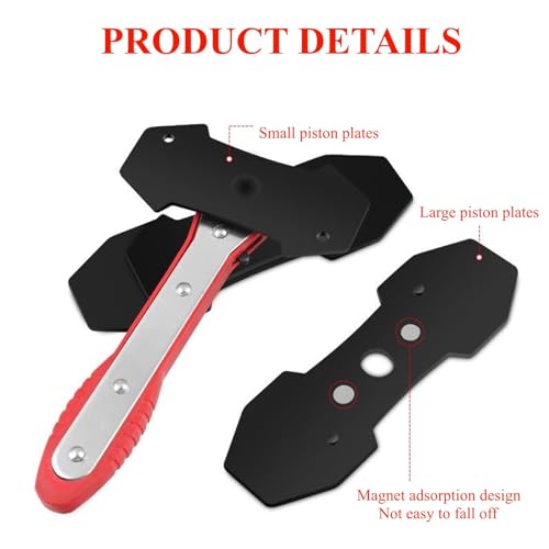 Brake Caliper Press, Caliper Piston Spreader, Brake Tools,Brake Caliper Piston, Brake Caliper Press Ratchet with 2 Extra pcs Steel Plates, Red