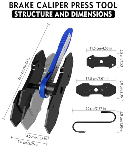Brake Caliper Compression Tool,360° Swing Ratchet Switch With Additional 2 pcs Large Steel Plate and 2 Hooks&Nylon Grip Work Gloves for Single/Twin/Quad Piston,Disc Brake Repair/Car,Truck,SUV(Blue)