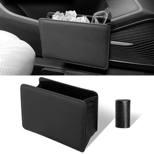 Car Trash Can, Auto Leather Trash Bin Garbage Organizer Holder with One Roll Trash Bag, Mini Foldable Dustbin Storage Bag Container, Multi-Function Trash Box for Car SUV (Black) - color: Black