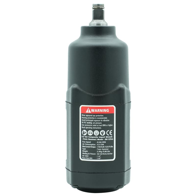 BESWELL BW-112FN-A 1/2-Inch Air Impact Wrench, 1254 Ft-Lbs Max Torque | Heavy-duty twin hammer pneumatic gun effortlessly tackles automotive repairs, tire changes, and demanding garage shop work.