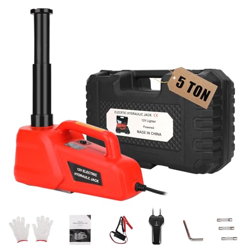 ROGTZ Electric Hydraulic Car Jack Kit 5 Ton 12V Ultra-Portable Auto Car Lift with 17.7 Inch Range for SUV Sedan Truck Repair Floor Jack for Tire Change Lightweight for Easy Storage - color: Red