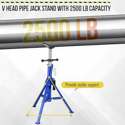 2PCS V Head Pipe Jack Stand, Folding Portable Pipe Stands for 1/8 to 12 Inch Pipes Supporting, 2500LB Load, 28''-52'h Adjustable - color: blue