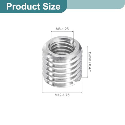 uxcell 10Pcs Threaded Inserts, M8-1.25x12 & M12-1.75x12 Stainless Steel 303 Screw Thread Sleeves Thread Repair Insert for Mechanical Equipment - size: M8-1.25x12 & M12-1.75x12mm