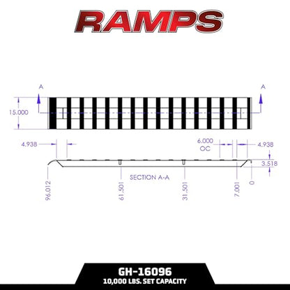 GEN-Y Hitch Heavy Duty Aluminum Loading Ramps - Set of 2, 8 Feet Long x 15 Inches Wide, 10000 lbs Capacity, Hybrid Hook and Plate Ends, Serrated Cross Rungs for Maximum Traction - size: 8'