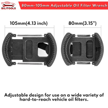 BILITOOLS Universal Adjustable Oil Filter Wrench with Auto-Clamp Spring | 1/2-Inch Drive Removal Tool, Fits 80-105 mm (3.15-4.13 Inch) Engine Filters, Conduit and Fittings - size: 80-105mm