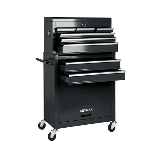 Maxority 8-Drawer Rolling Tool Chest with Lockable Wheels, Sliding Drawers, Detachable Top & Adjustable Shelf – Heavy Duty Tool Storage Cabinet for Garage, Workshop & Home Organization, Black - color: 8-drawer Black