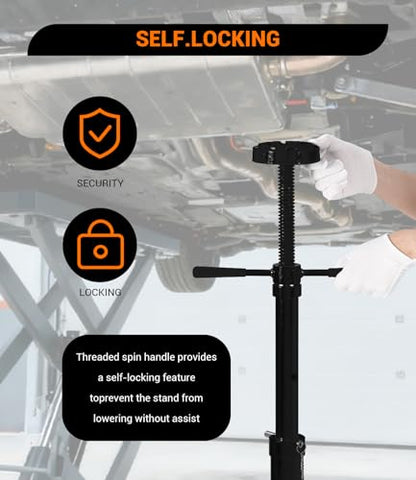 2PACK Underhoist Support Stand, 3/4 Ton Jack Stand, Under Hoist Stand for Vehicle Lifting & Support, 1655Lbs Capacity, Lifting from 38.4 to 75.4Inch, - color: Black | Triangular Base