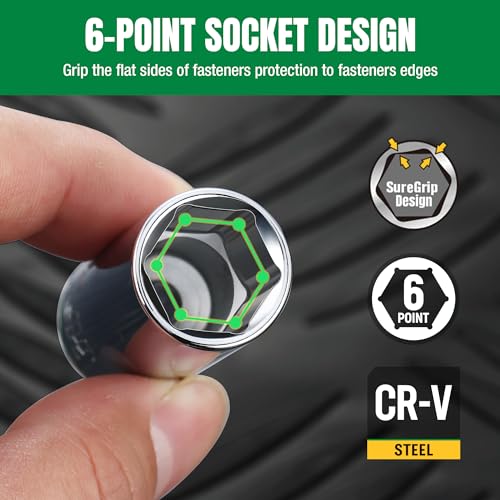 SK 1/4" Drive Socket Set, Deep Metric Sockets, 13-Piece 4-14 mm | SuperKrome Finish, Premium CR-V Steel, with Aluminum Socket Organizer - size: 0.16 - 0.55 inch, style: Deep