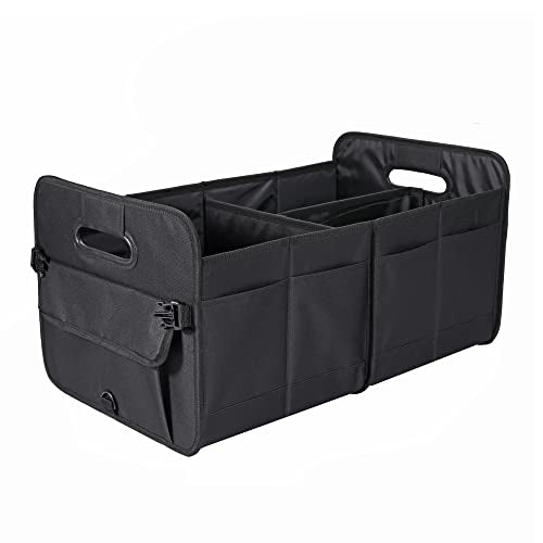 AOKJOY Car Trunk Organizer Car Storage Organizer Collapsible Multi Compartment Car Organizer Adjustable Straps Car Organizer for SUV(Black) - color: black