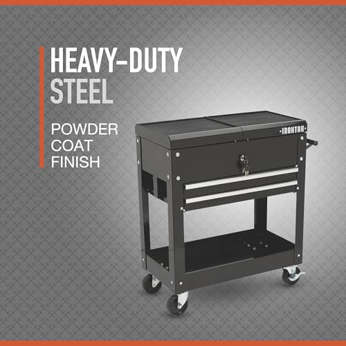Ironton 28in. 2-Drawer Rolling Tool Cart, 350-Lb., Locking Drawers | Heavy-duty steel frame, open lower tray, quick-access tool organization, garage/workshop/warehouse use, easy maneuvering - size: 2 Drawer