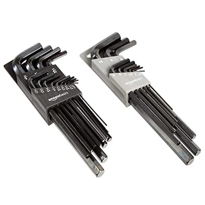 Amazon Basics 22-Piece Long Arm Hex Key Wrench Set - SAE/Metric, Chrome Vanadium Steel with Storage Case - size: 22-Piece