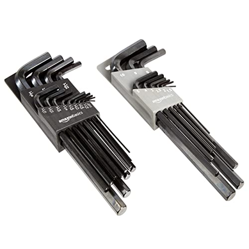 Amazon Basics 22-Piece Long Arm Hex Key Wrench Set - SAE/Metric, Chrome Vanadium Steel with Storage Case - size: 22-Piece