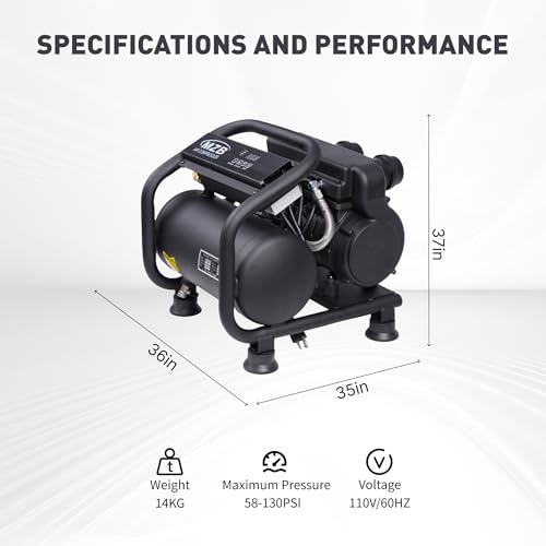 MZB 1.6 Gallon Ultra Quiet Air Compressor 110V/60Hz Steel Tanks Oil-Free 70dB Noise Level Air Compressor for Spray Painting, Auto Repair, Carpentry Decoration - size: PM-1100H-6