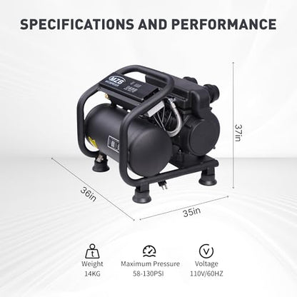 MZB 1.6 Gallon Ultra Quiet Air Compressor 110V/60Hz Steel Tanks Oil-Free 70dB Noise Level Air Compressor for Spray Painting, Auto Repair, Carpentry Decoration - size: PM-1100H-6