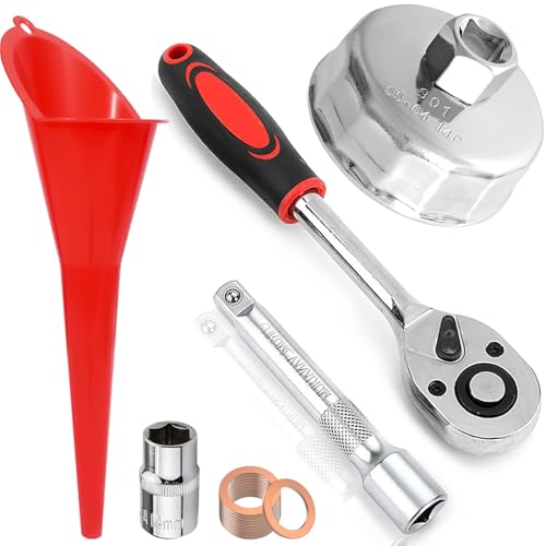 Oil Filter Removal Wrench Tool Set for Honda Accord Civic CRV Pilot Odyssey Insight CRZ Element, Ratchet Wrench + Oil drain Plug Socket Gasket Funnel