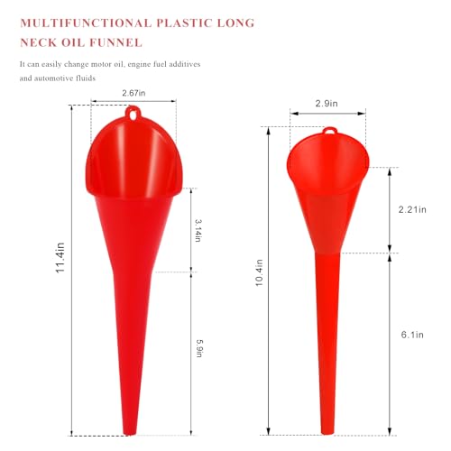2 PCS Oil Funnel, Multi-Purpose Plastic Long Neck Oil Funnel, Automotive Use Funnels for Filling Oils Lubricants Water Diesel, Kitchen Funnels for Filling Bottles Jars (Red, L+S) - color: Red, L+S, 2 PCS