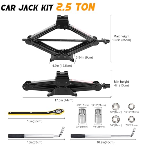 Scissor Car Jack 2.5 Ton (5511 lbs) Tire Changing Kit with Lug Wrench - Emergency Kit for Car, SUV, MPV - size: 2.5T